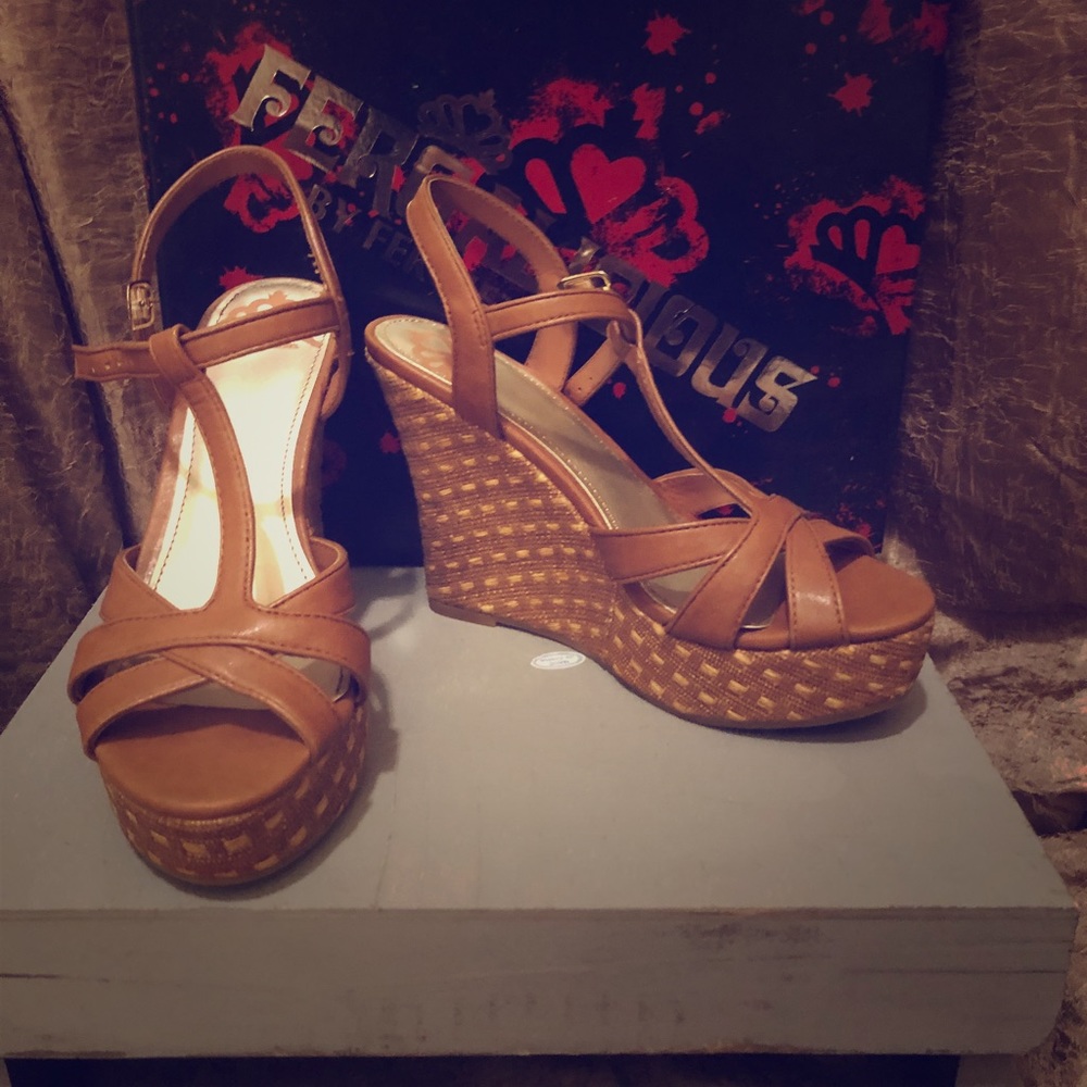 Almost New Fergalicious Tan Wedge Heels
